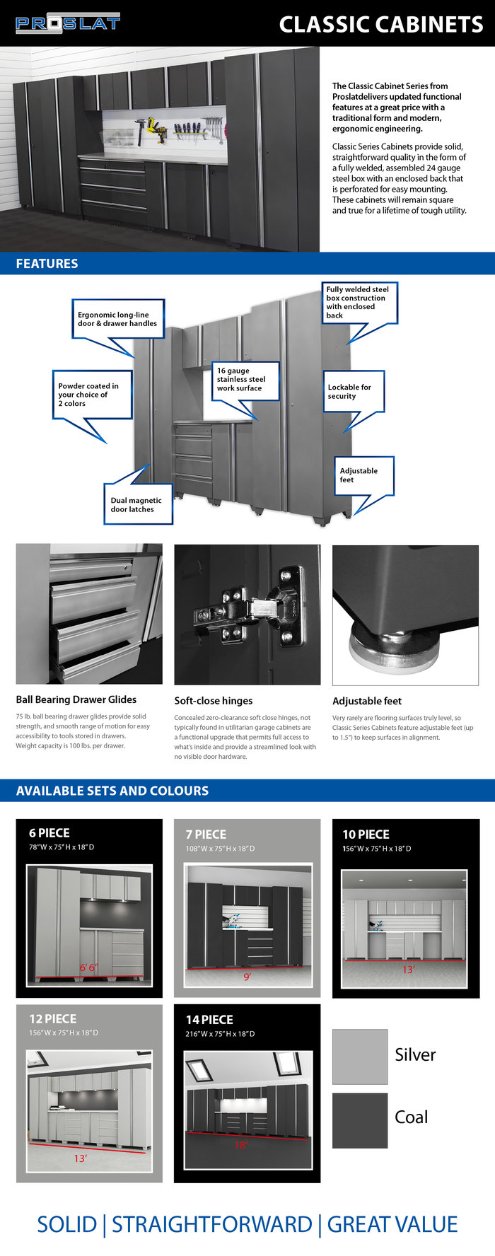 Proslat Classic 75 in. H x 78 in. W x 18 in. D Steel Set in Coal (6Piece)14102 The